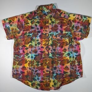 Vintage Limelight Floral Women's Size XL Dress Shirt Plaid Multi Color